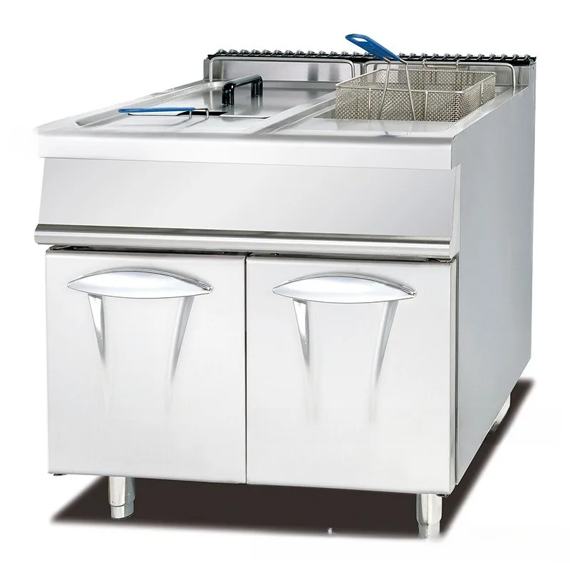 

Vertical gas fryer with cabinet base GF-985 double cylinder double screen tempura French fries fryer