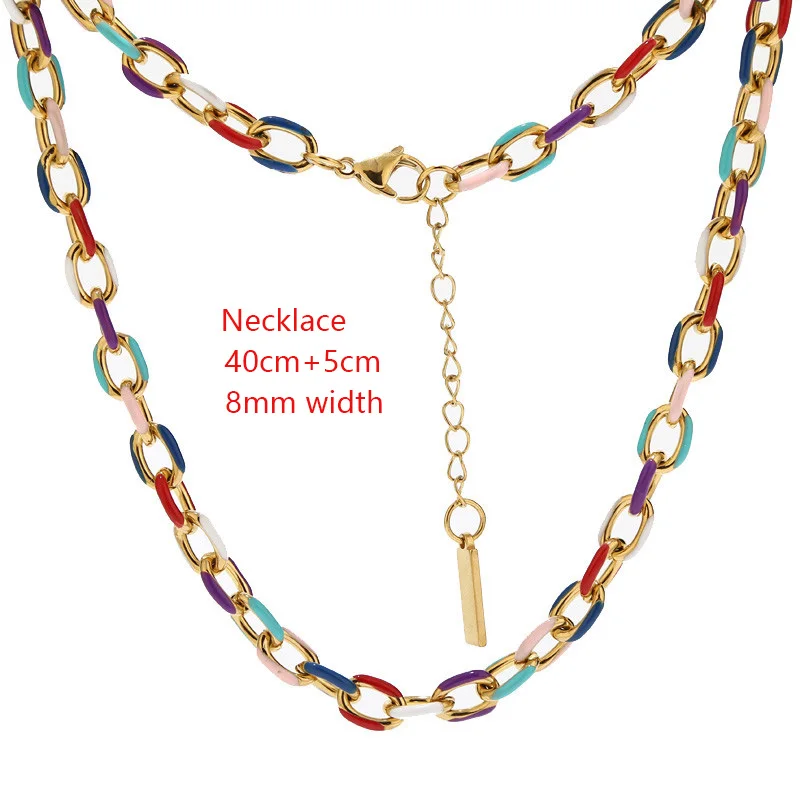 1pcs Stainless Steel 8mm Rolo Cable Link Chain Bracelet O Shape Enamel Curb Cuban Necklaces For Chokers Solid Metal Jewelry