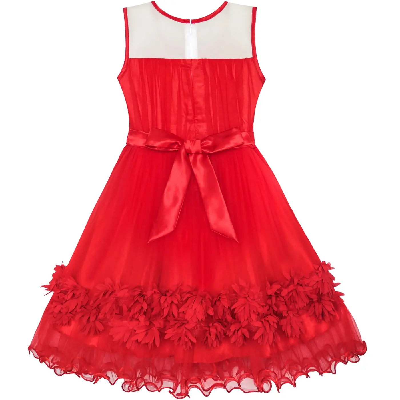 Girls Dress Red Dimensional Flower Birthday Wedding Dress