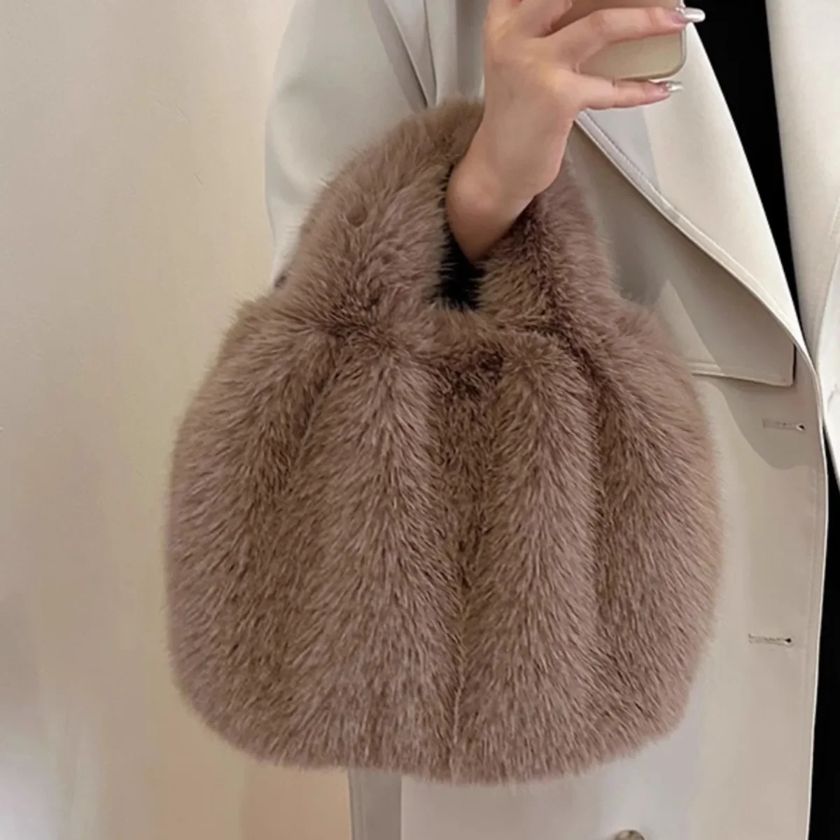 Luxury Faux Fur Ladies Shoulder Bags Soft Plush Female Evening Clutch Purse Handbags Women\'s Small Tote Fluffy Crossbody Bag