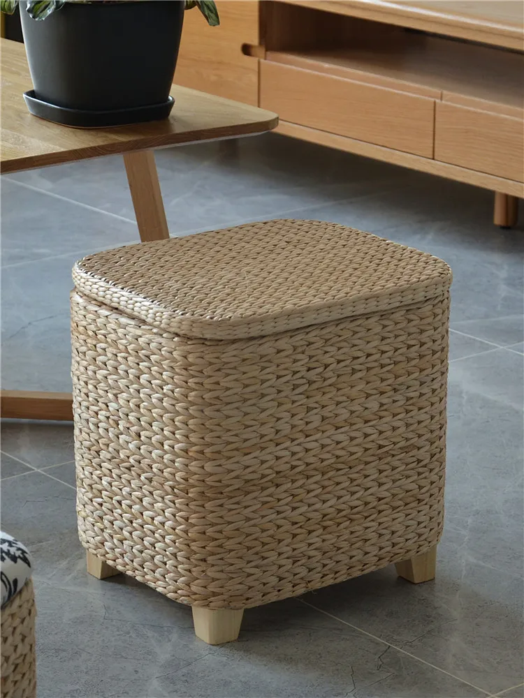 Vine Woven Storage Stool, Storage Stool, Lockable Boxes, Sofa Stool, Household Small Stool, Shoe Stool