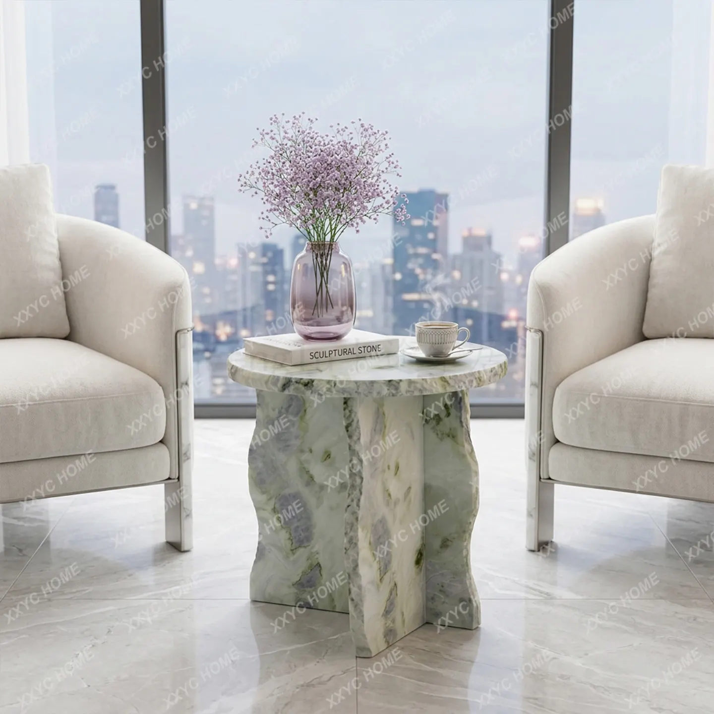 AA high-grade natural marble round broken edge living room designer corner table