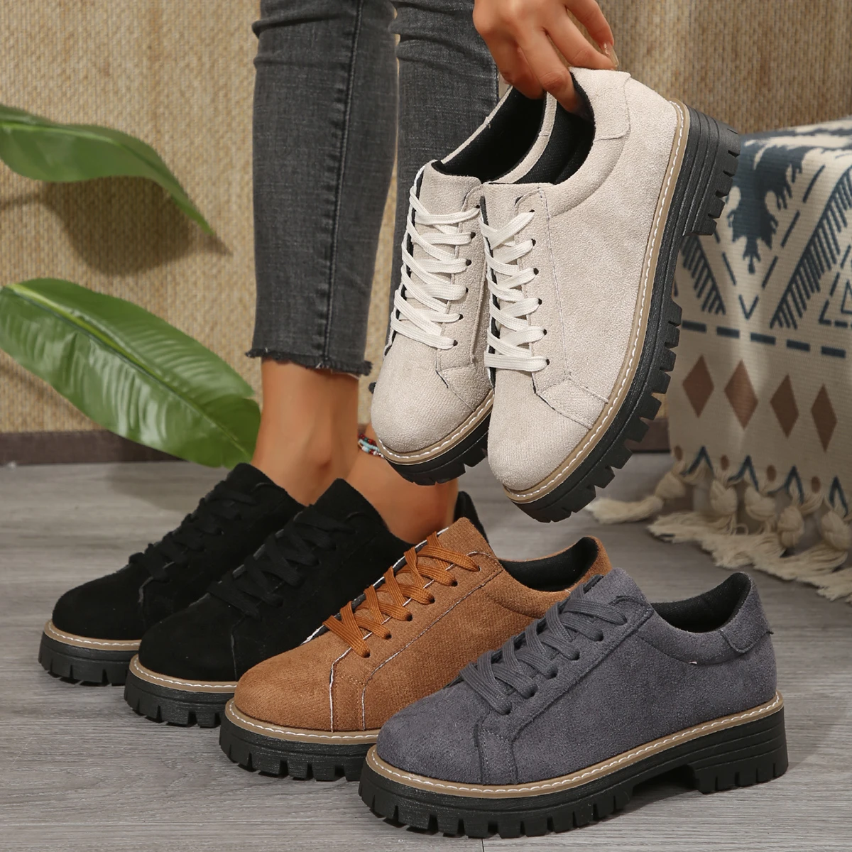 Women Sneakers Thick Bottom Office Oxford Business Shoes Comfortable Against Outdoor Running Sports Shoes Zapatillas De Deporte