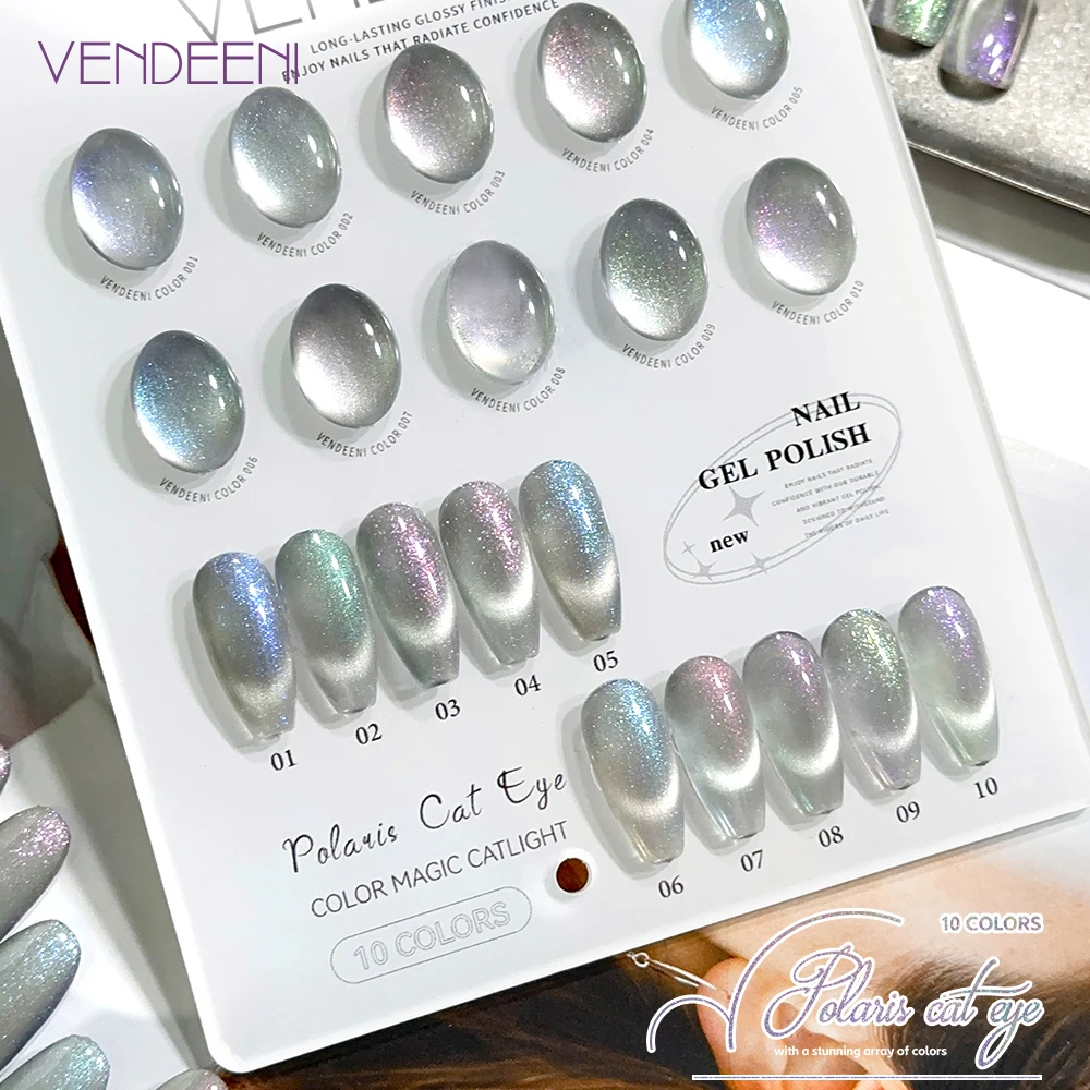Vendeeni 10 kleuren/set ijs transparant Cat Eye gel nagellak UV LED grijs zilver kristal manicure nagellak met kleurenkaart