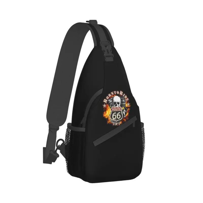 Brauch geboren, um Schädel Schulter tasche Männer coole Route 66 Schulter Brust Cross body Rucksack Reise Wandern Tages rucksack zu reiten