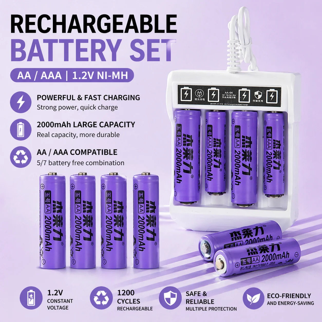 

1.2V AA AAA Battery Charger 4 Independent Charging Ports USB Charger Adapter With Cable For Ni-MH Rechargeable Batteries