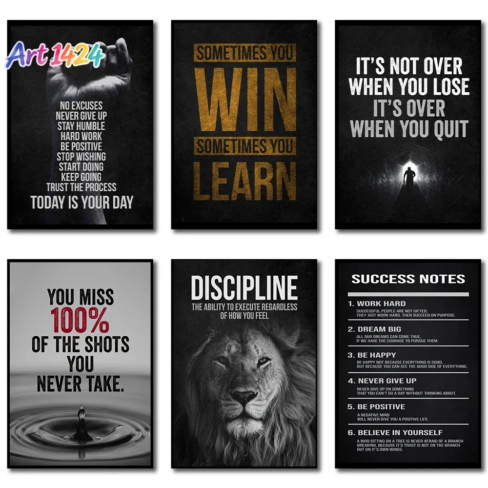 Motivational Quotes Success Canvas Poster Lion Mindset Is Everything Poster Wall Art Print Painting Office Living Room Decor