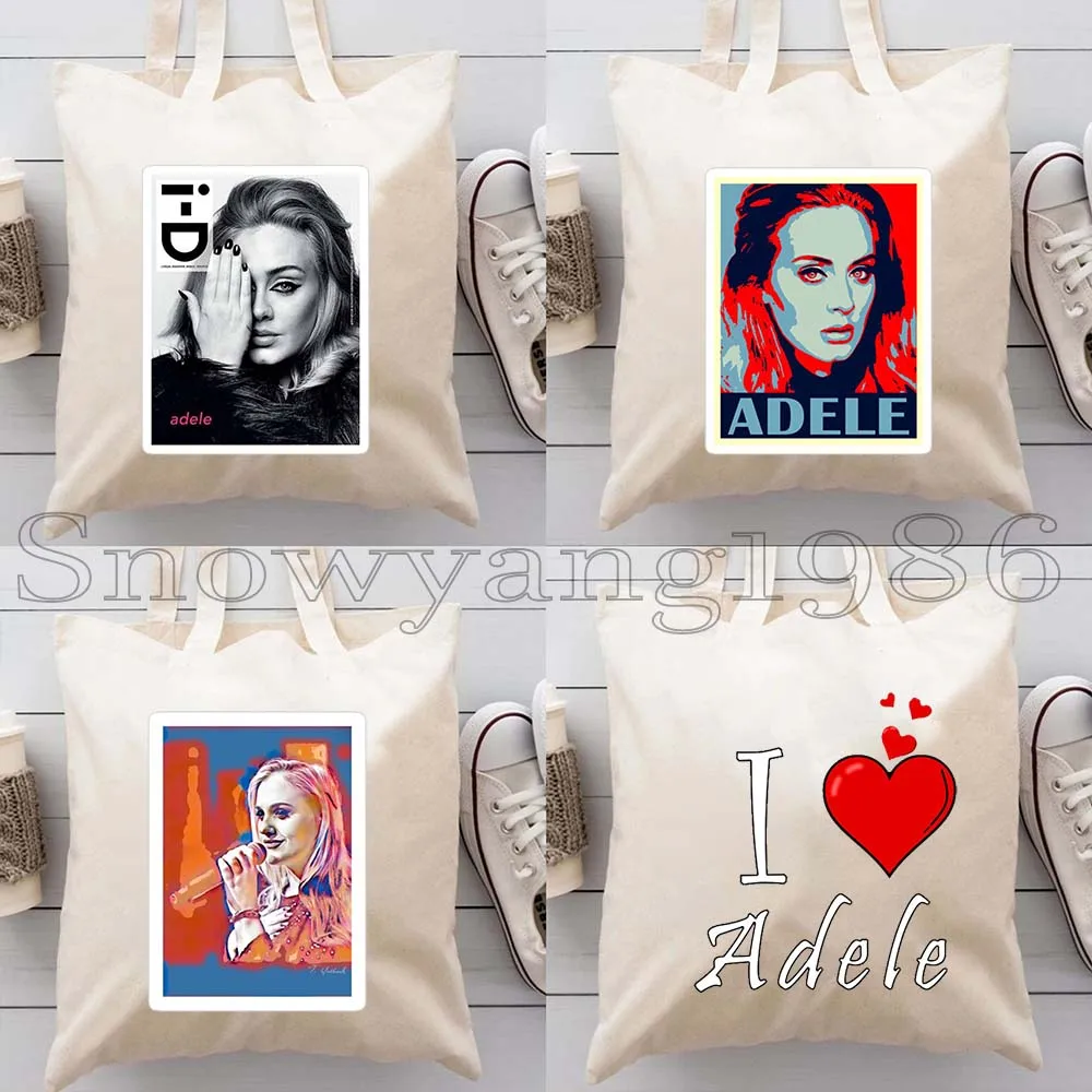 

4PCS Hello It's Me Adele Music Singer Poster Gifts Women Canvas Shoulder Tote Bag Harajuku Shopper Cotton Shopping Handbag