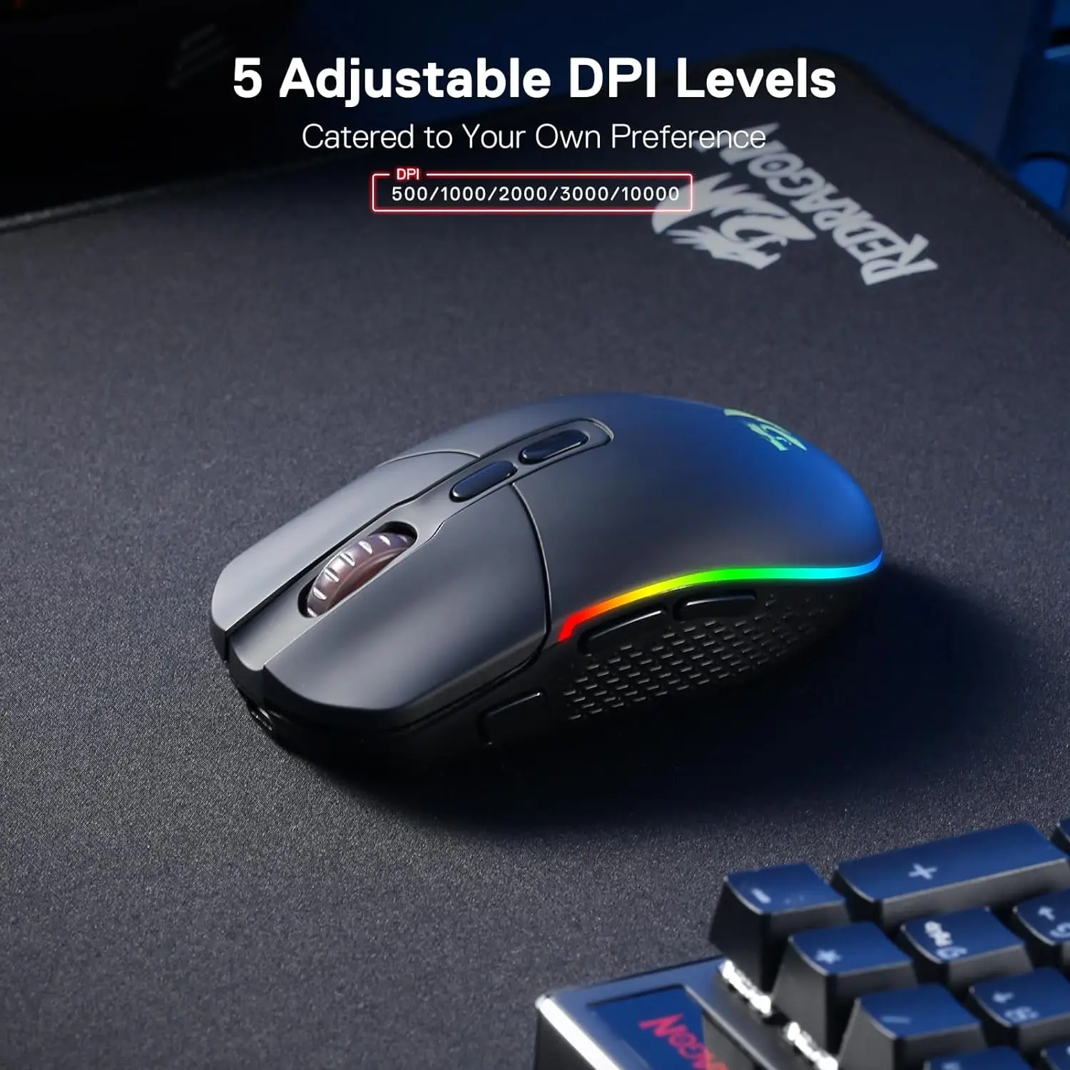 Imagem -06 - Pro Mouse Óptico sem Fio para Jogos Botões Programáveis Rgb 10.000 Dpi Computador pc Ergonômico Redragon-m719