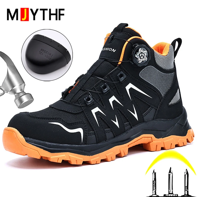 Indestructible Safety Boots For Engineers Puncture-Proof Work Shoes Rotating Button With Steel Toe Men's Boots Work Safety Shoes