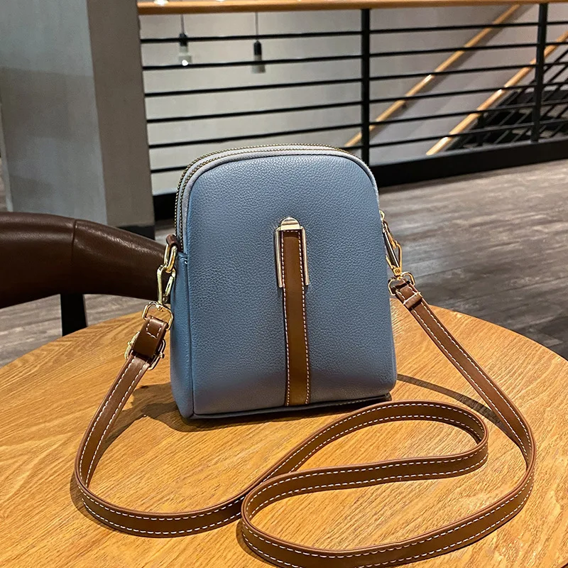 Bag Women 2022 New Fashion Color Contrast Shoulder Bag Casual Summer Mobile Phone Light Double Layer Vertical Mobile Phone Bag