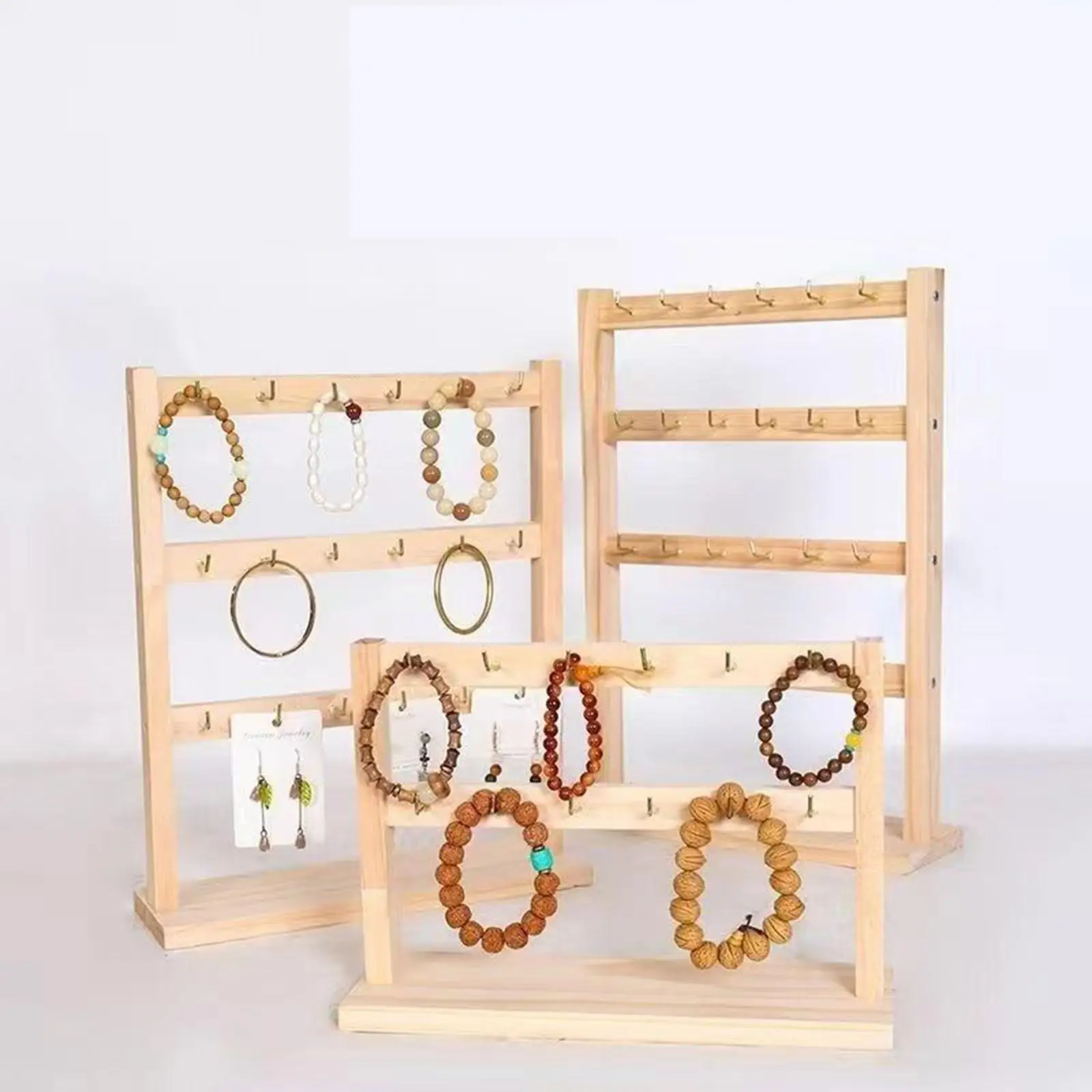 حامل عرض أقراط خشبي متعدد الطبقات منظم مجوهرات للقلائد والأساور والخواتم والقطعة المركزية للحرف اليدوية #1