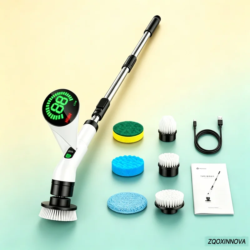 Elektrische Spin Scrubber, draadloze reinigingsborstel voor de badkamer, krachtige reinigingsborstel met verwisselbare borstelkoppen, elektrische reinigingsborstel