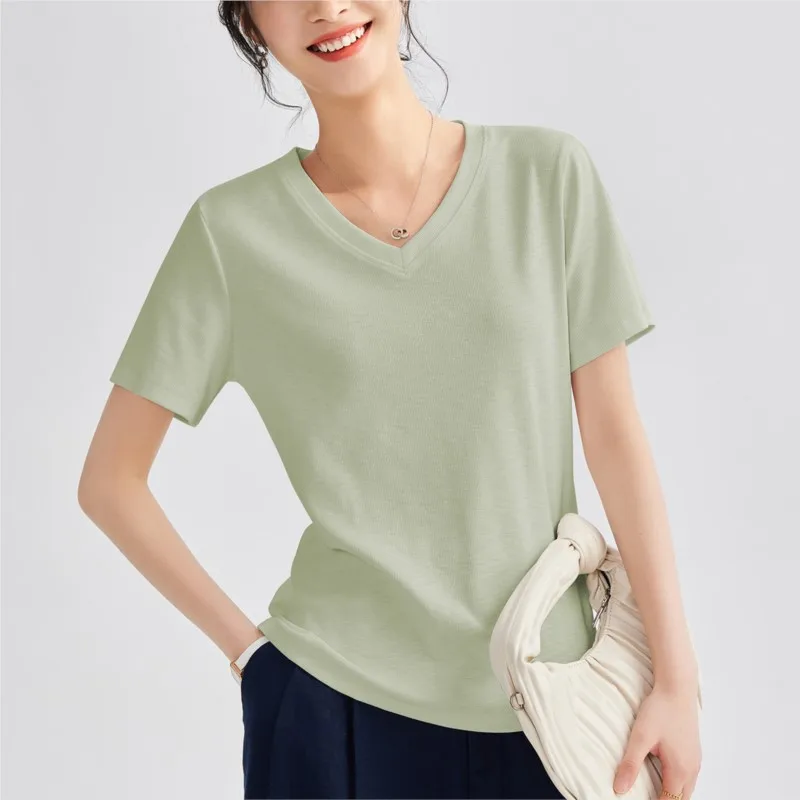 BOWEYLUNV однотонная повседневная футболка с v-образным вырезом и короткими рукавами, женские летние новые приятные для кожи дышащие топы, женские