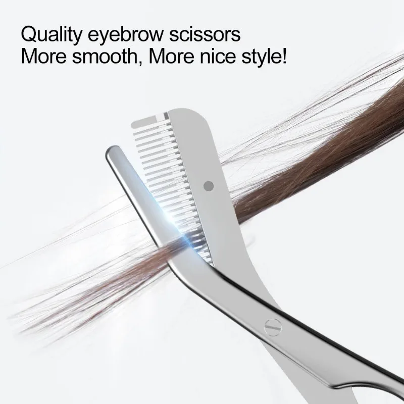 Stainless Steel Eyebrow Scissors with Comb Professional Makeup Trimming Tool for Eyebrows Facial Hair Remover Grooming Kit