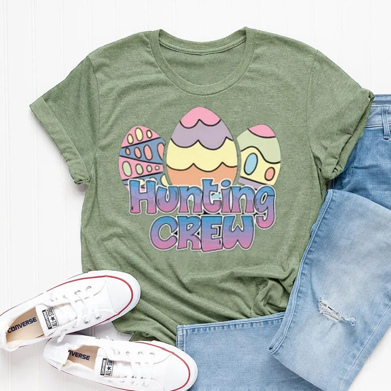 Hunting Eggs Shirt Easter Eggs Bunny Family Easter Cute Short Sleeve Fashion 100% Cotton O Neck Female Clothing Casual T-Shirts