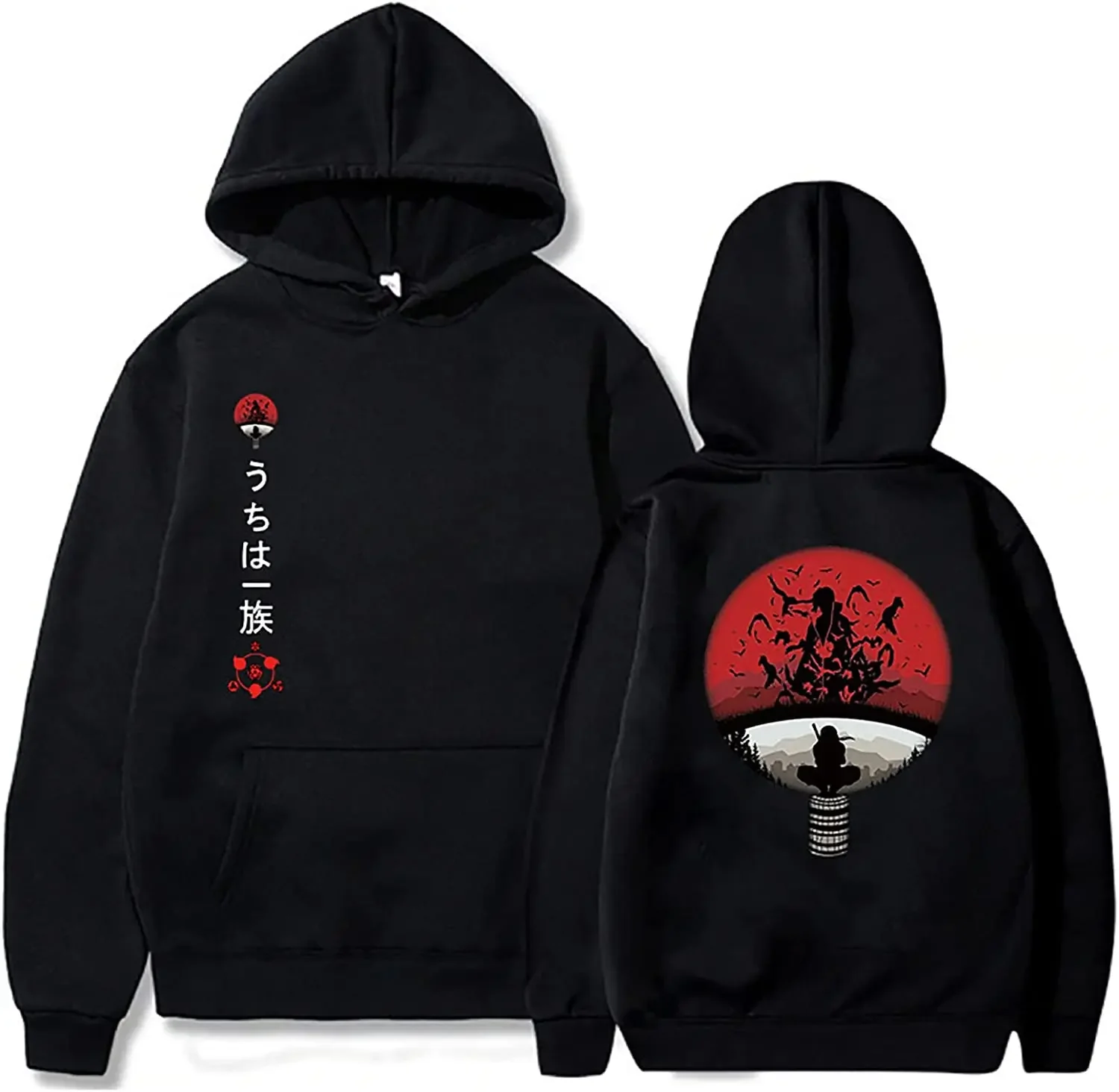 Naruto Uchiha Itachi Hoodie, Unisex Anime Pullover mit Front-, Rücken- und Ärmelprint, lässiger Streetwear-Sweatshirt mit langen Ärmeln – Detail 7