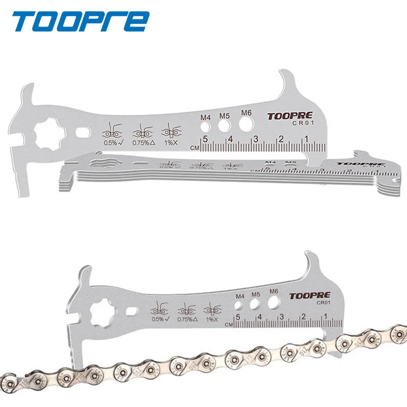 TOOPRE Bike Chain Tool Measure Ruler Multi-function Wear Measurement Screw Diameter Checker Tool Chain Hook Valve Core Removal