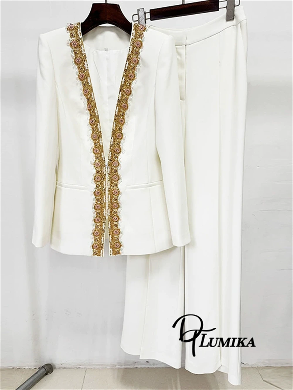 فاخر مطرز 2 قطعة دعوى المرأة سستة إغلاق اللؤلؤ سليم المناسب المرأة بزات رسمية مهرجان الزفاف حفلة موسيقية الزي #4