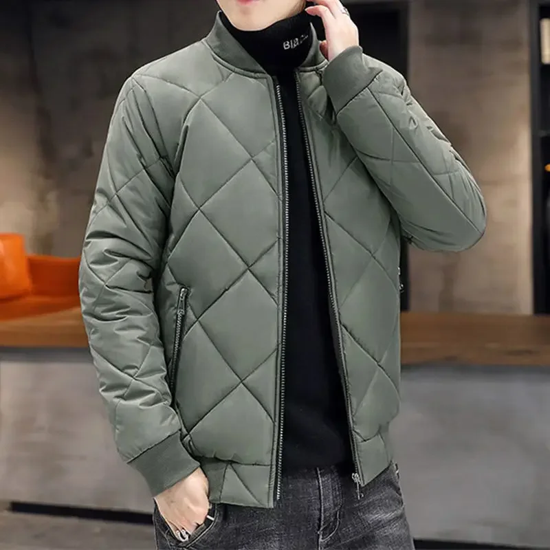 Men\'s Cotton Coat Cropped Winter Youth Baseball Collar Jacket Fleece Padded Padded Jacket Korean Style Padded Jacket