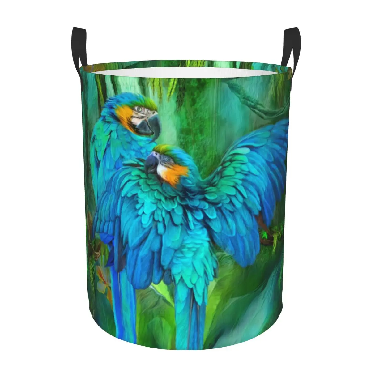 Custom Tropic Spirits Macaw Couple Parrot Birds Laundry Hamper Clothes Storage Basket Tropical Plant Toy Bin Organizer