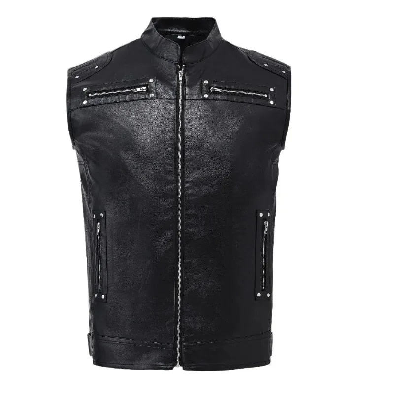 Men's motorcycle jacket, solid color design, for men riding motorcycles. PU sleeveless leather jacket.
