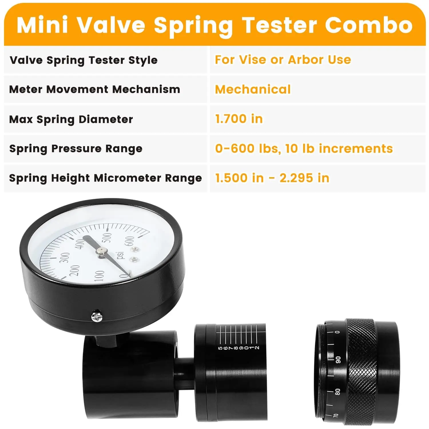 TM 66841 Mini Valve Spring Tester & Measuring Combo Mechanical for Vise or Arbor Press