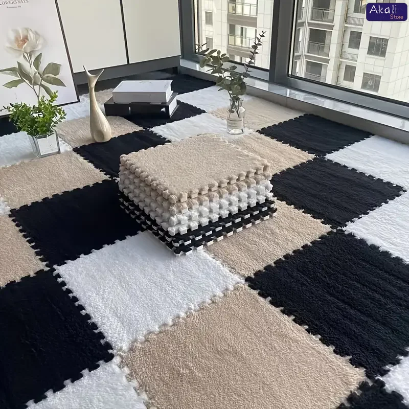 

6/12Pcs Baby Play Mat EVA Foam Puzzle Tiles Soft Plush Interlocking Crawling Mat Non-Slip Nursery Floor Rug Washable