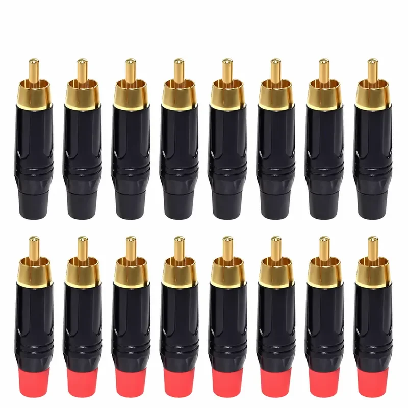 4/8/16PCS RCA Connectors Plug Adapter Coaxial Cable Audio Jack Gold Plug Male No Solder Speaker Connector Musical Sound