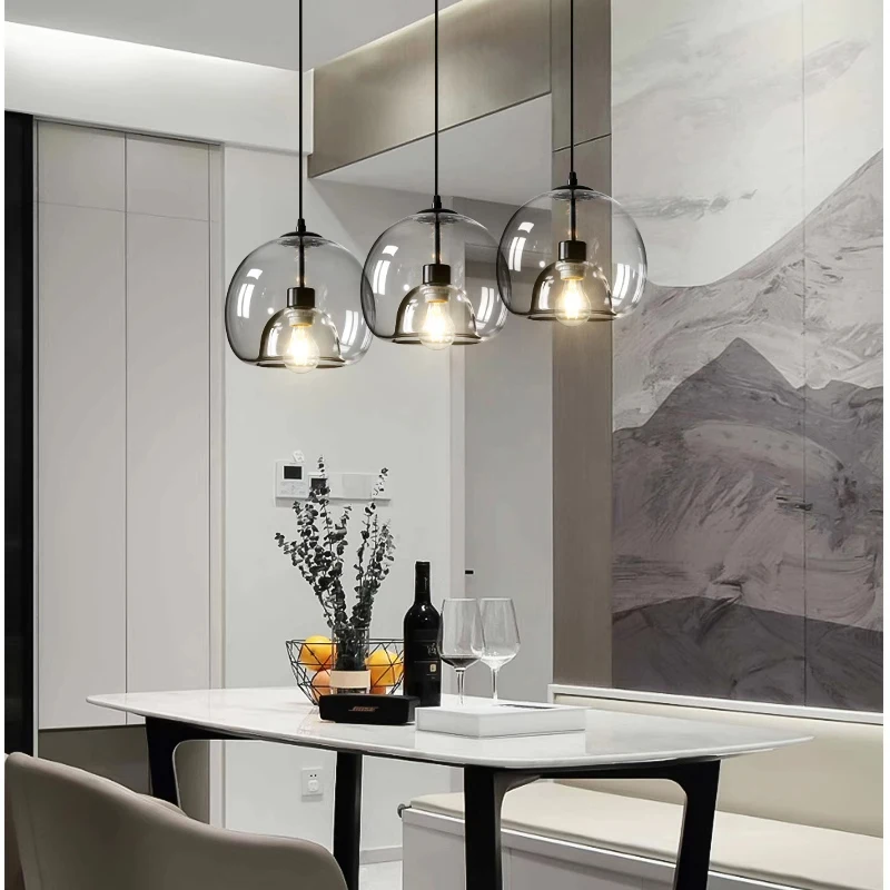 Modern Retro Glass Dining Room Bedroom Living Room Chandelier Amber Smoke Gray Glass Small Chandelier Ambient Lighting E27