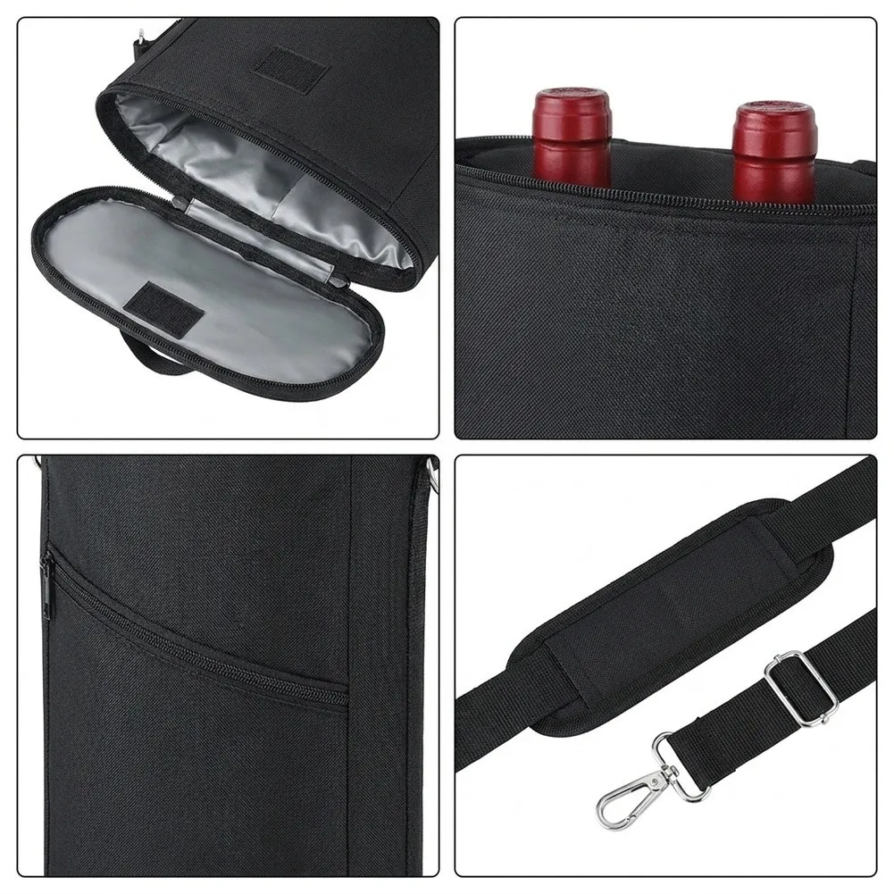 Portable Insulated Wine Cooler Bag Leakproof Dual Zipper Leak Design Adjustable Shoulder Strap Front Pocket Portable