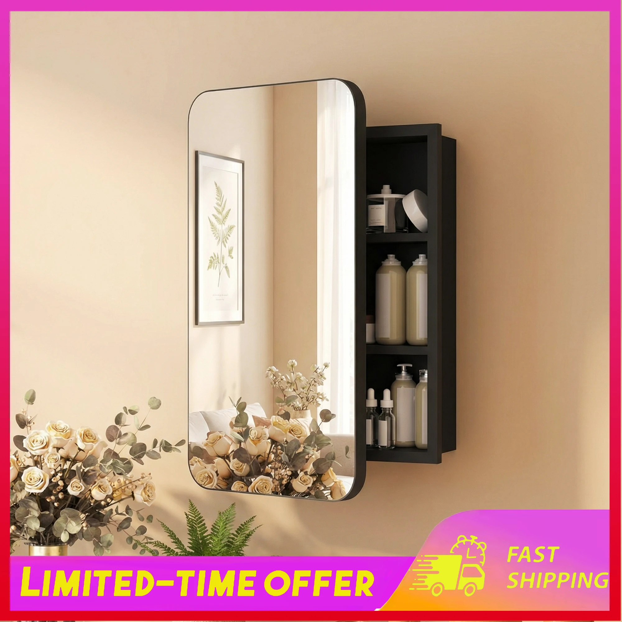 

LED Bathroom Mirror Cabinet 3-Tier Storage Shelves Color Dimmable Defogging Wall Mounted Cabinet Bathroom Home Furniture