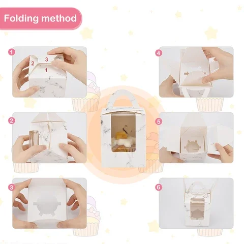 

1Pc Cupcake Boxes Packaging Cavities Paper Cupcake Box With Window Handle Inserts Muffin Holder Dessert Container