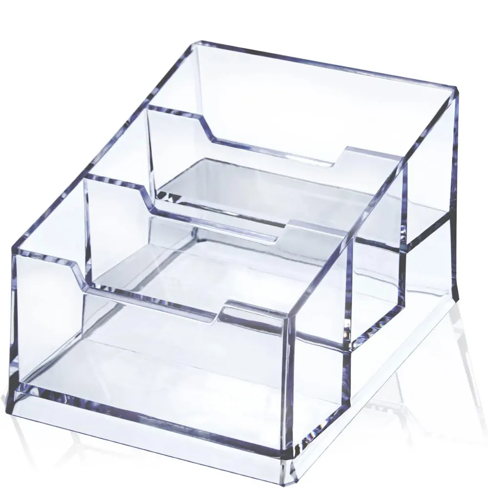 1pc acrylic transparent business card holder, three-layer business card holder, suitable for office desks and counters.