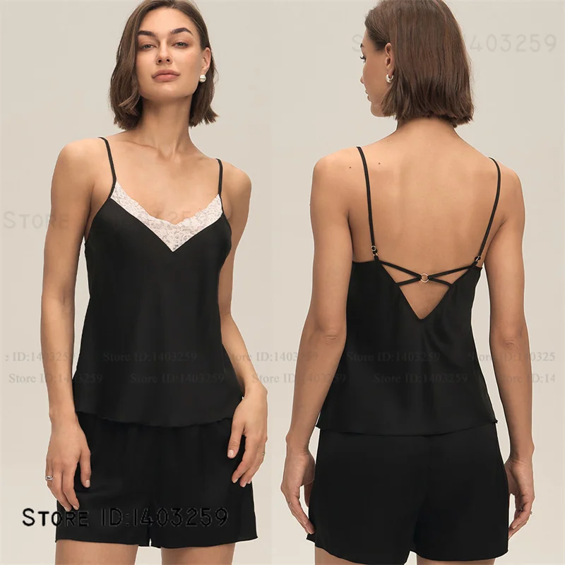 

Модный кружевной пижамный комплект на подтяжках, домашняя одежда, сексуальный топ и шорты с открытой спиной, пижамный костюм, нижнее белье, летняя шелковая атласная одежда для дома