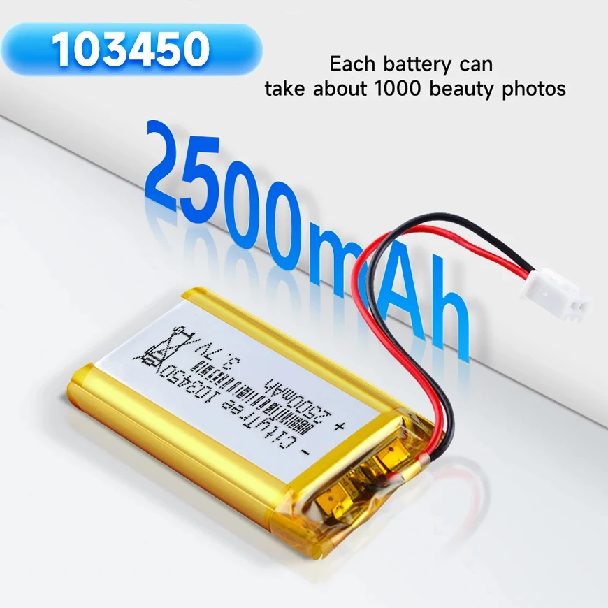 CityTree 103450 3.7V 2500mAh Polymer Lithium Rechargeable Battery JST PH 2.0mm 2pin plug for GPS navigator MP5 Bluetooth Headset
