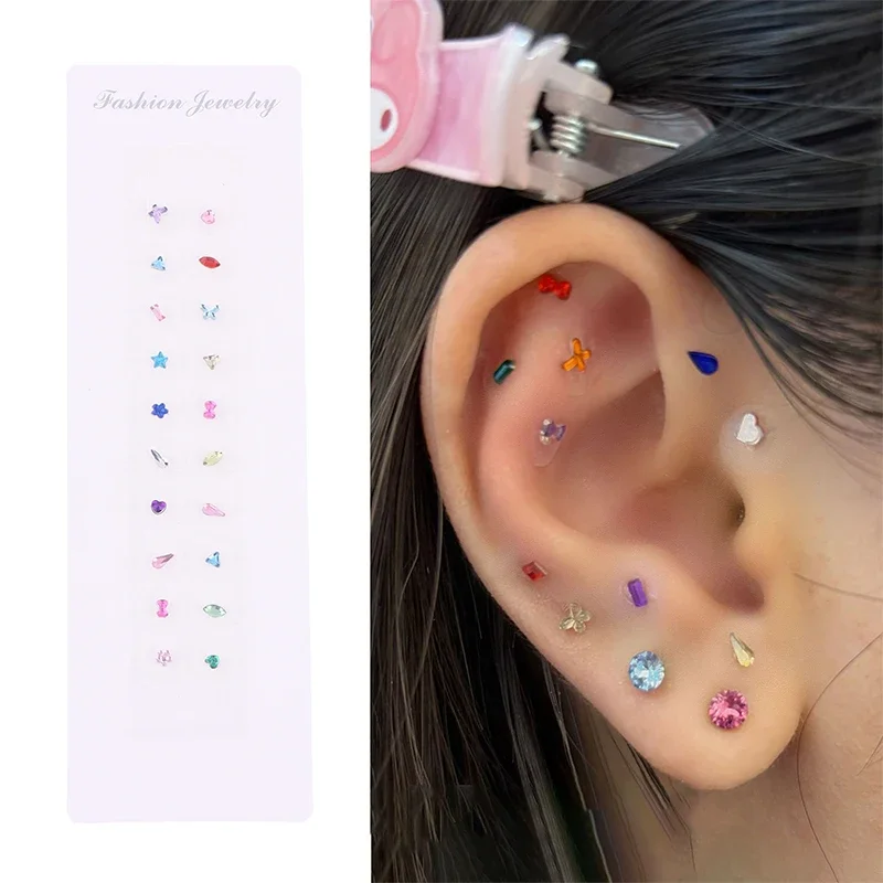 20 Pcs/Sheets Ear Seed Acupuncture Auricular Alien Colored Diamonds Disposable Ear Stickers Massage Therapy Needle Patch
