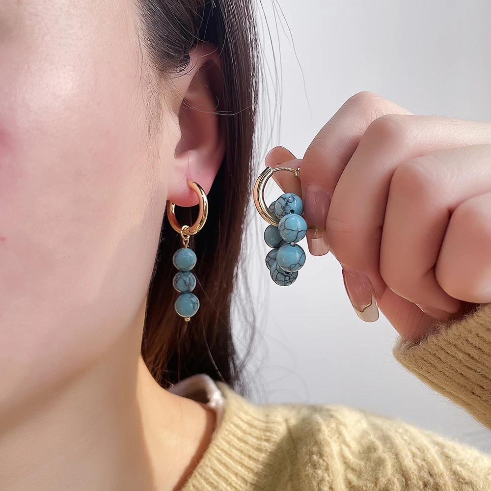 Asymmetric Natural Freshwater Pearl Beaded Drop Earrings Double Circle Dangle Earrings French Unusual French Hanging Earrings
