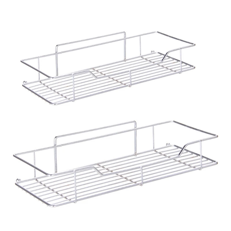 

Shower Storage Basket for Bathroom Kitchen Adhesive Wall Rack Sundries Organizer No Drill Stainless Steel