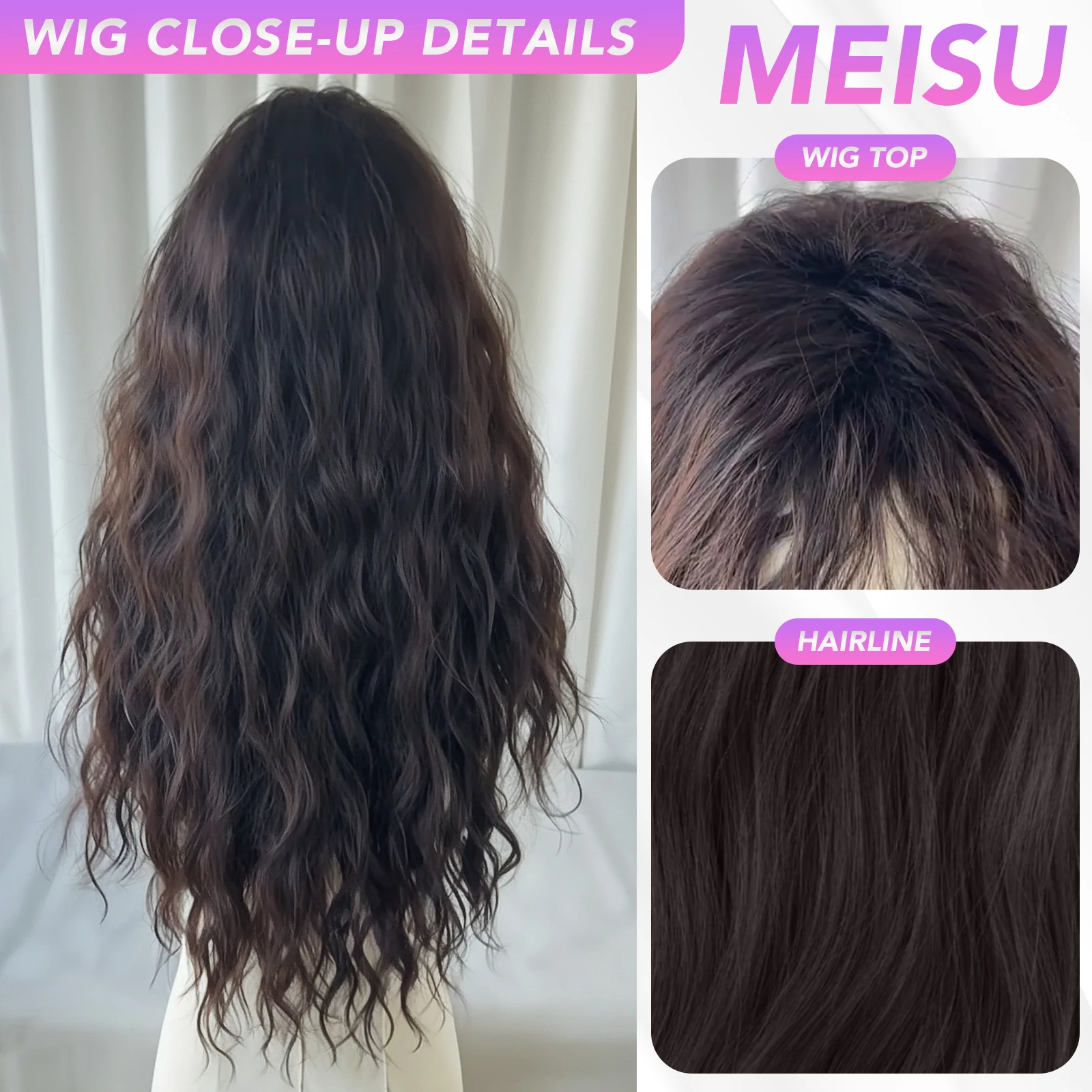 MEISU 24 Inch Water Curly Wave Bangs Wig Fiber Synthetic Wig Heat-resistant Non-Glare Natural Soft Cosplay Hairpiece For Women