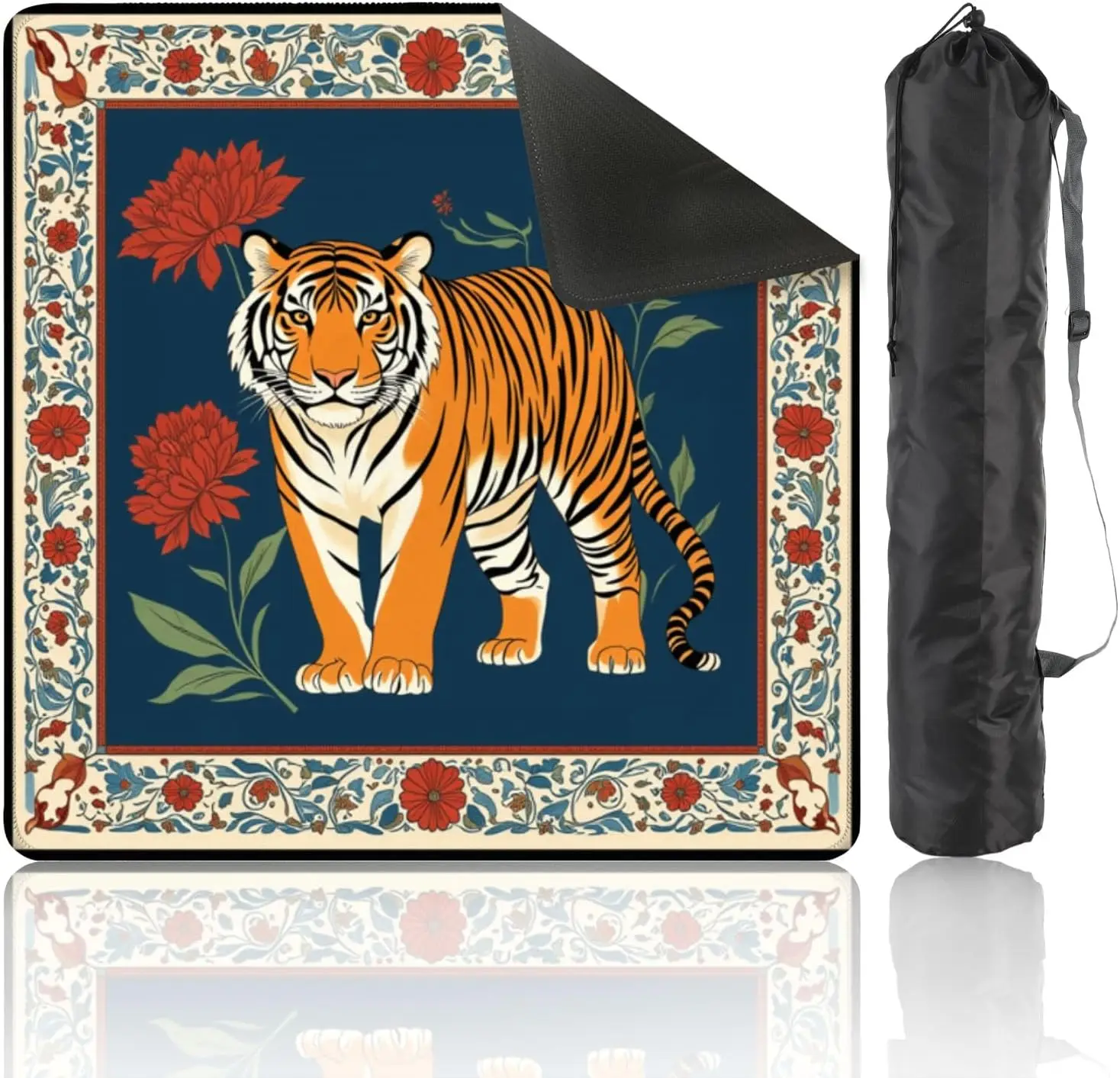 Mahjong 80cm Majestic Tiger Red Flowers Ornate Wear‑Resistant Deformation‑Resistant Mahjong Table Cover Card Game Family Party