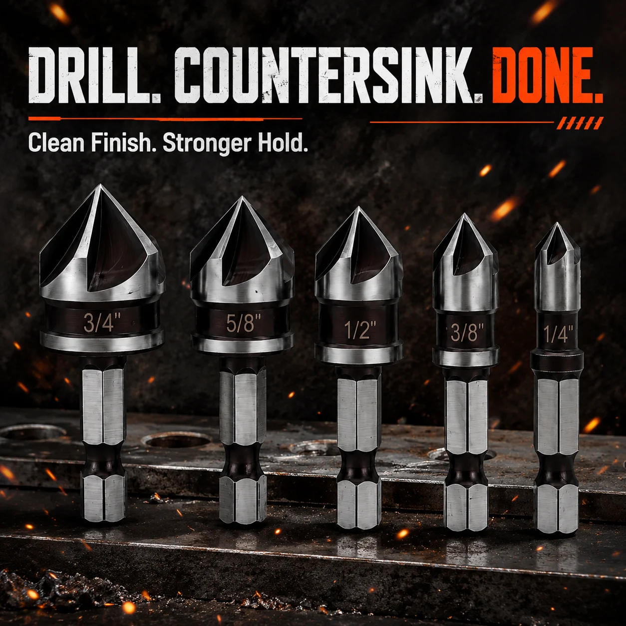 5Pcs HSS Countersink Drill Bit Set 1/4