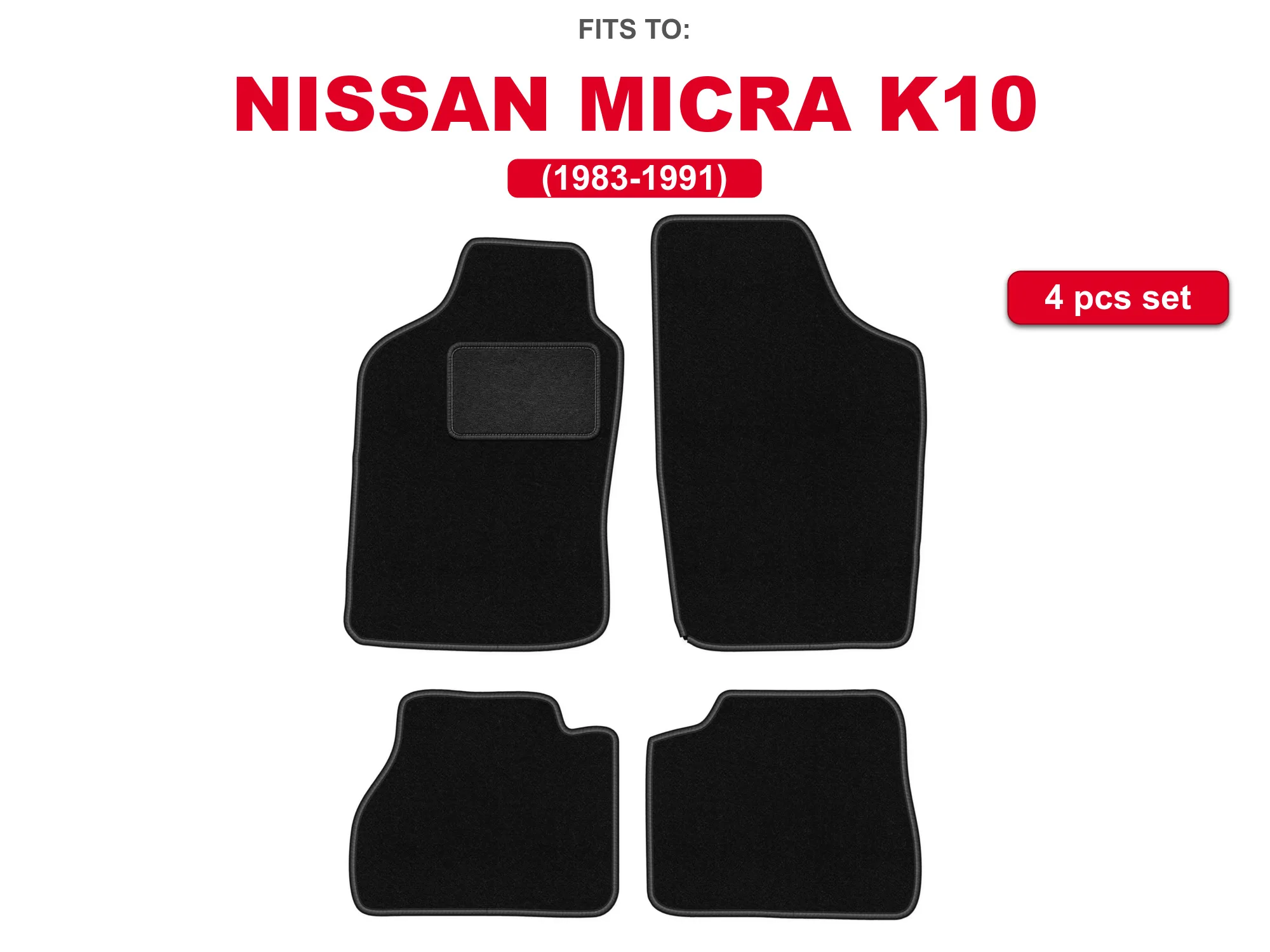 Velourstapijten voor: Nissan Micra K10 1983-1991 hatchback zwarte auto, set automatten voorzien van automatten
