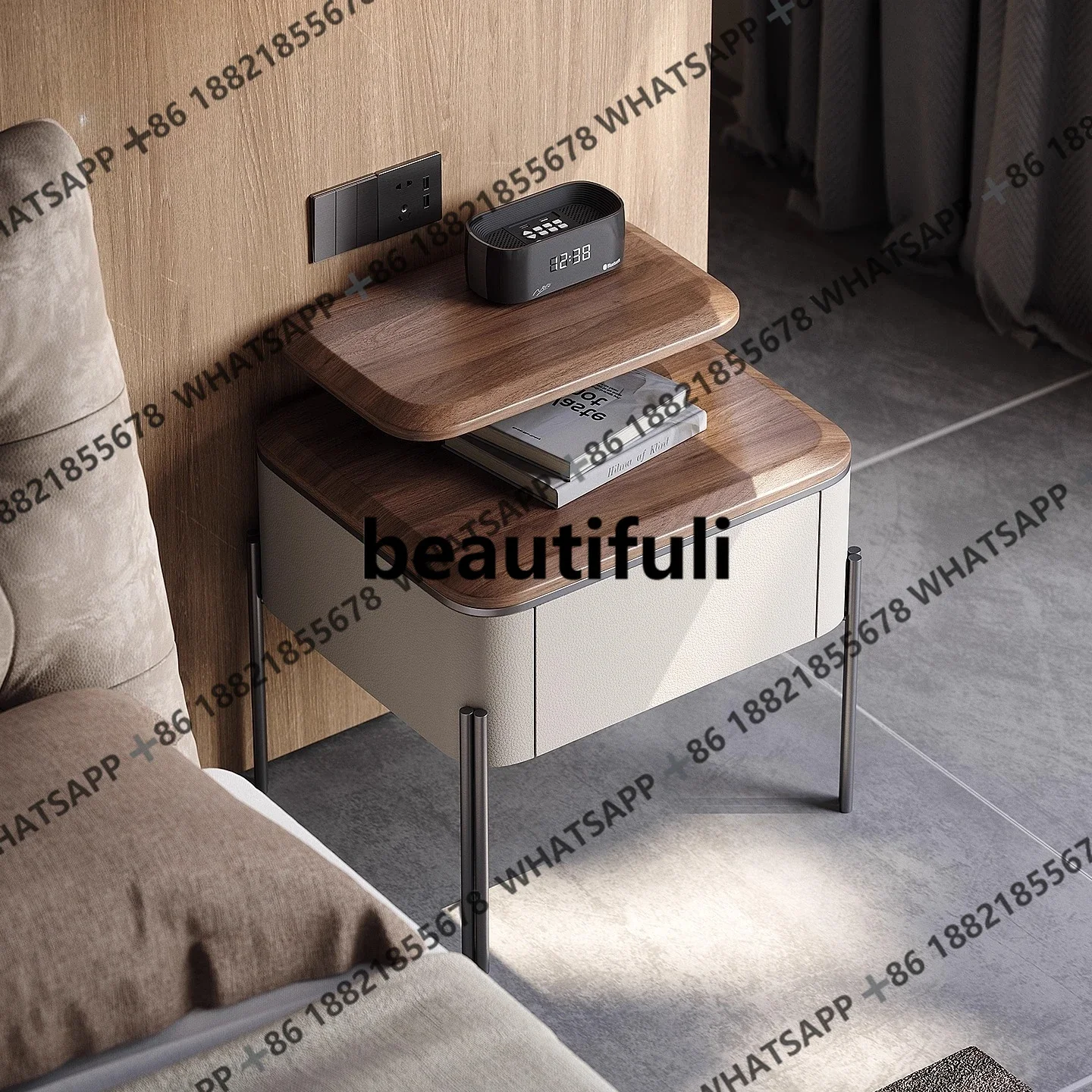 

New arrive Modern light luxury bedside table bedroom home minimalist solid wood bedside table design