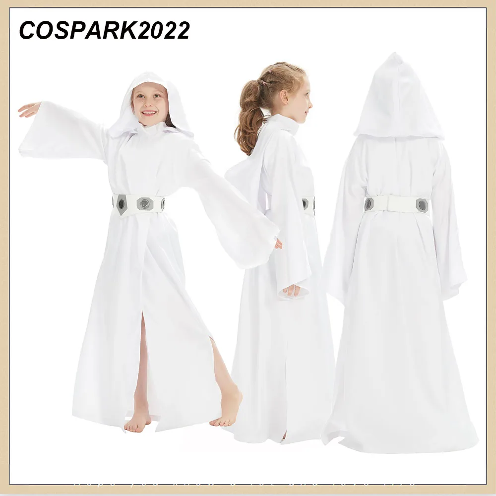 Vestido de princesa Leia para niños de Halloween, cinturón, disfraz de Cosplay para niñas, trajes con cinturón para niños, ropa para el escenario de Carnaval