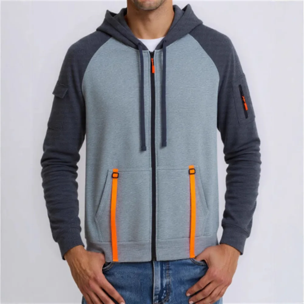 2025 primavera e outono novo estilo simples zíper com capuz casual personalizado moletom masculino solto