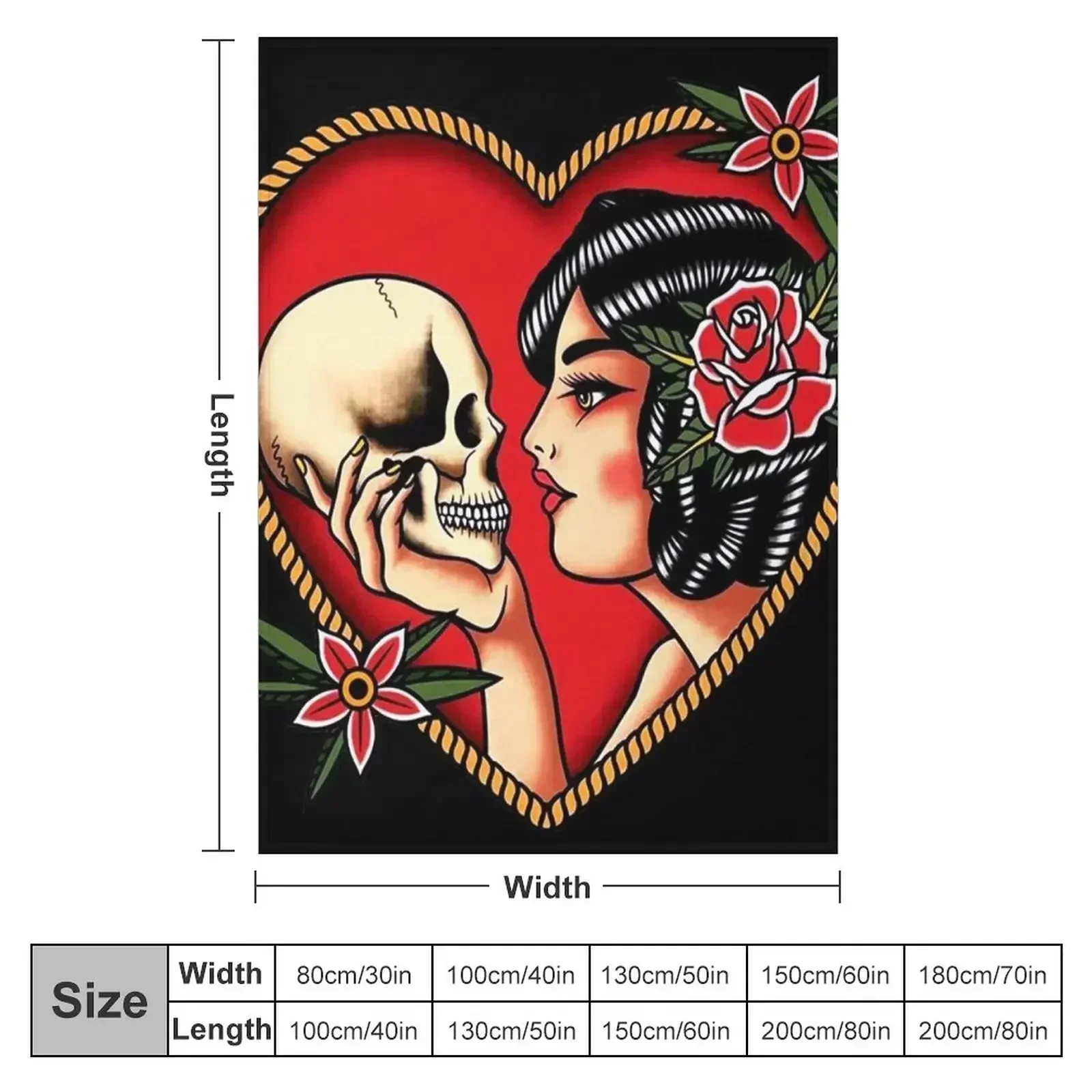 Traditional Beautiful Flapper in Heart Holding Skull Tattoo Throw Blanket Warm Baby Shaggy Blankets