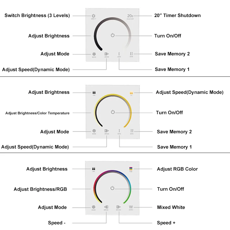 لوحة اللمس تحكم DC12V 24 فولت لون واحد CCT RGB RGBW LED قطاع ضوء الزجاج لوحة باهتة الحائط التبديل أضواء الشريط #3
