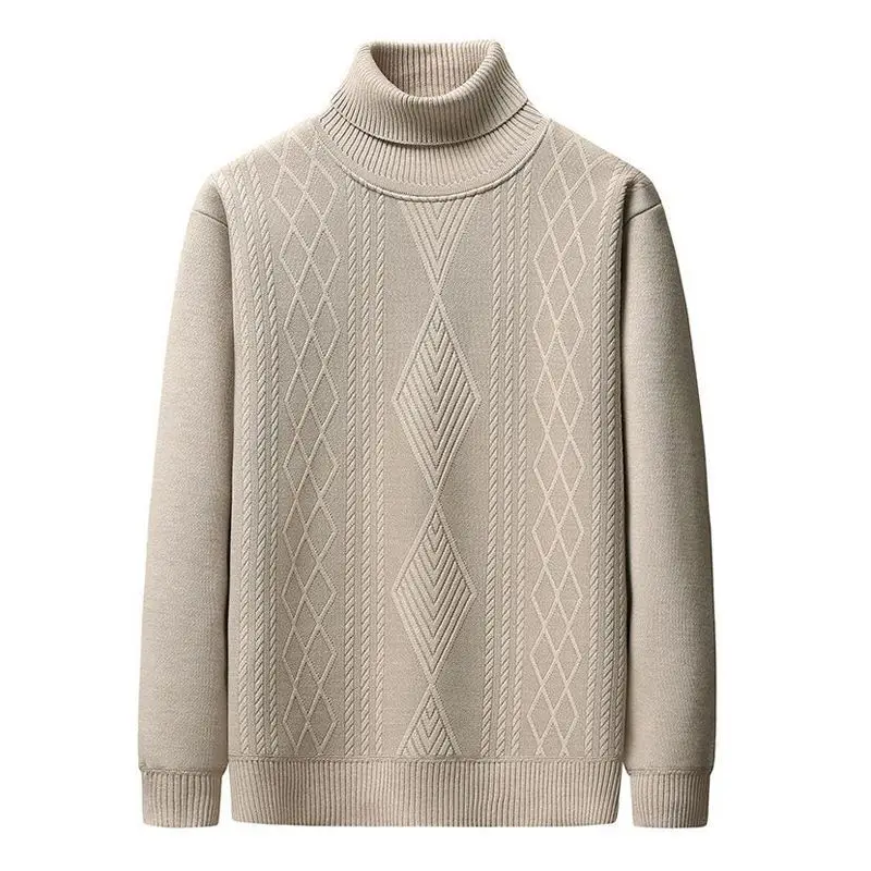 Winter New Men's Jacquard Lapel Turtleneck Plus Velvet Thick Sweater Sweater Winter Warm Sweater
