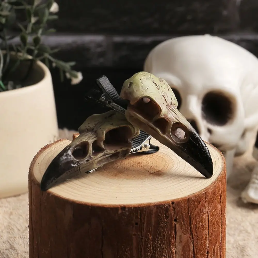 2pcs Exquisite Hollow Out Halloween Hair Clip Resin Animal Crow Skull Hairpin Duckbill Creative Hair Styling Accessory